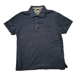 Lorenzoni Black Polo Shirt Men Size Large 52 Italy Luxury Designer Preppy Cotton